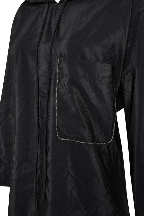 Siyah Zincir Detaylı Kapüşonlu Bluz - 2