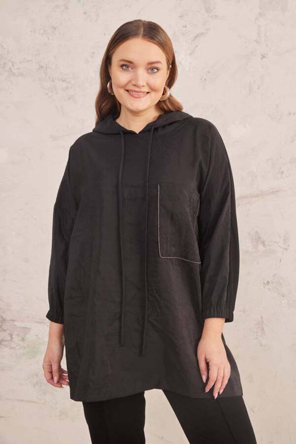 Siyah Zincir Detaylı Kapüşonlu Bluz - 1