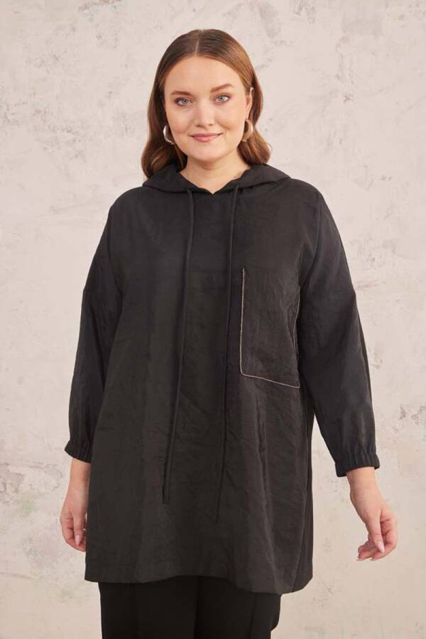 Siyah Zincir Detaylı Kapüşonlu Bluz - 2