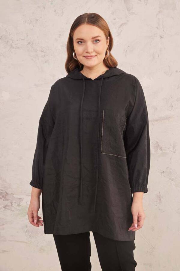 Siyah Zincir Detaylı Kapüşonlu Bluz - 3