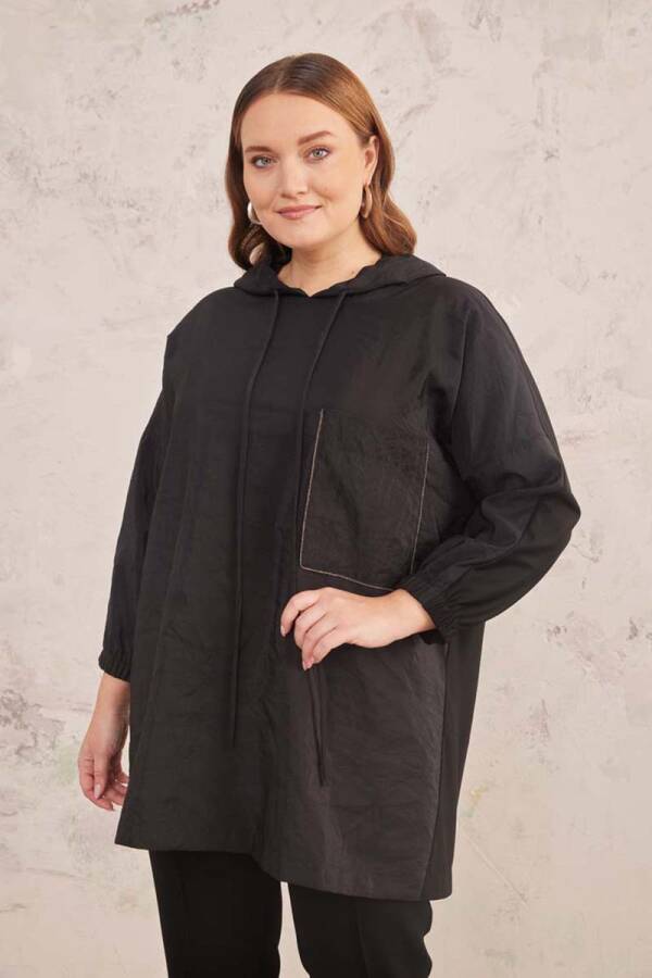 Siyah Zincir Detaylı Kapüşonlu Bluz - 6