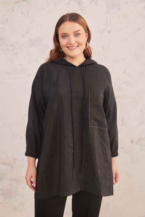 Siyah Zincir Detaylı Kapüşonlu Bluz - 7