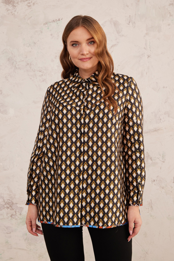 Siyah Baklava Desen Bluz - 1