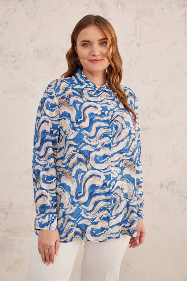 Mavi Desenli Bluz - 1