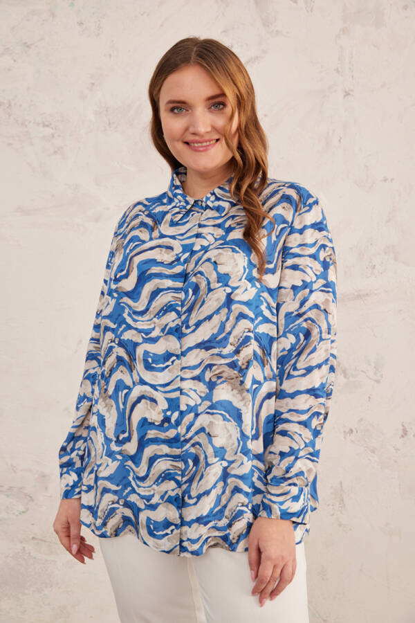 Mavi Desenli Bluz - 4