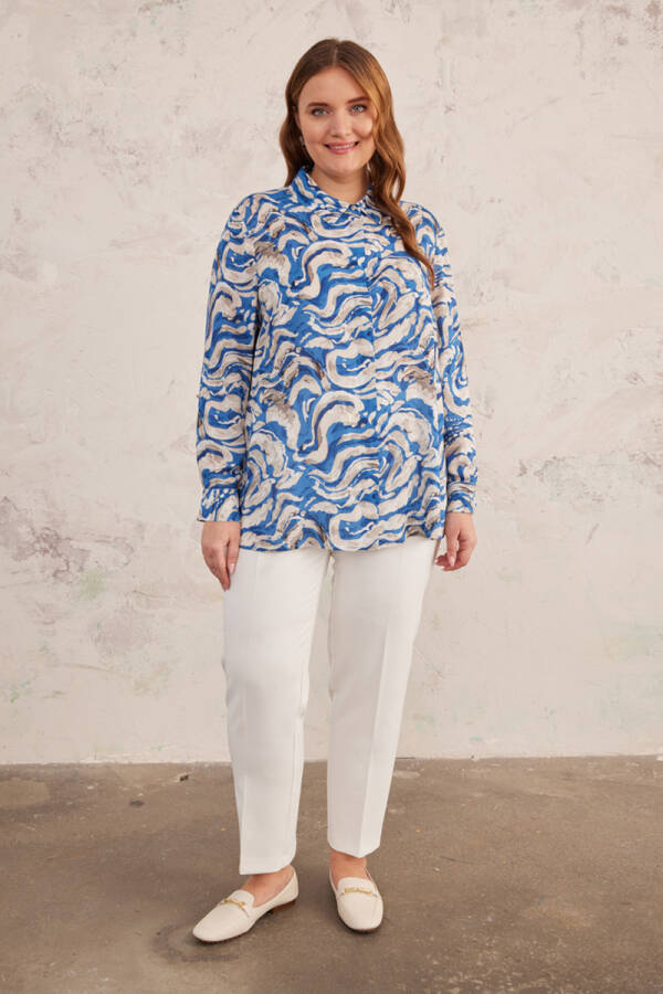 Mavi Desenli Bluz - 5
