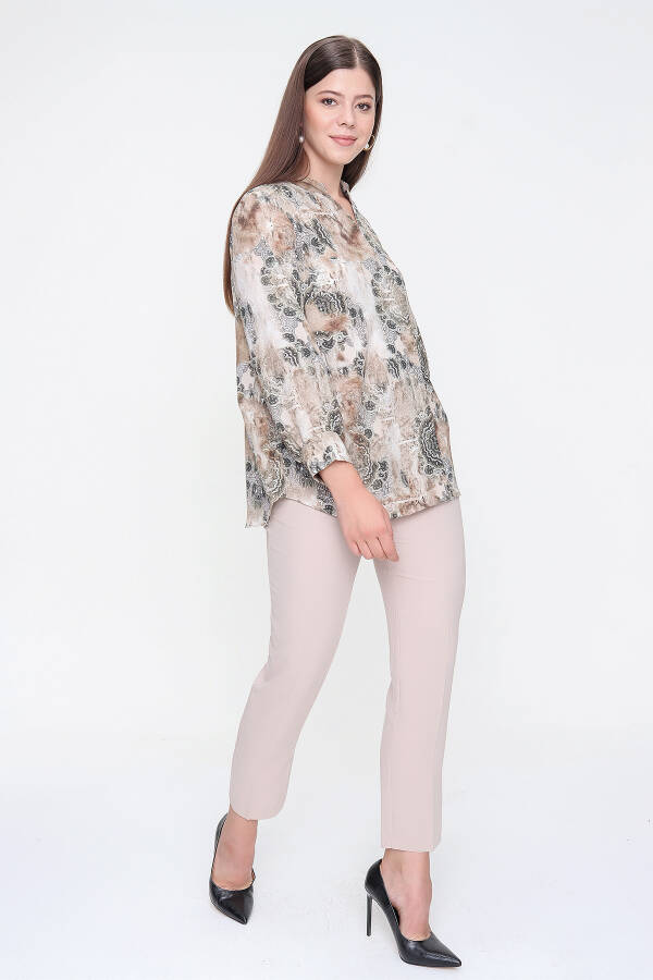 Camel Hakim Yaka Desenli Bluz - 5
