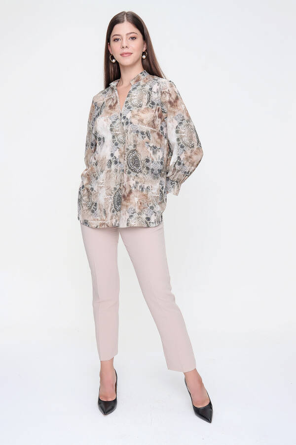 Camel Hakim Yaka Desenli Bluz - 6