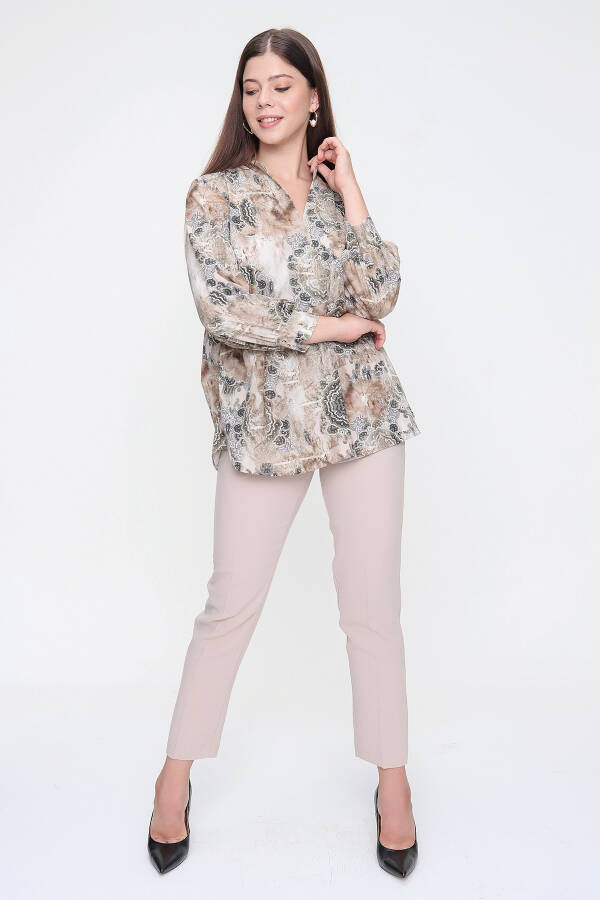 Camel Hakim Yaka Desenli Bluz - 7