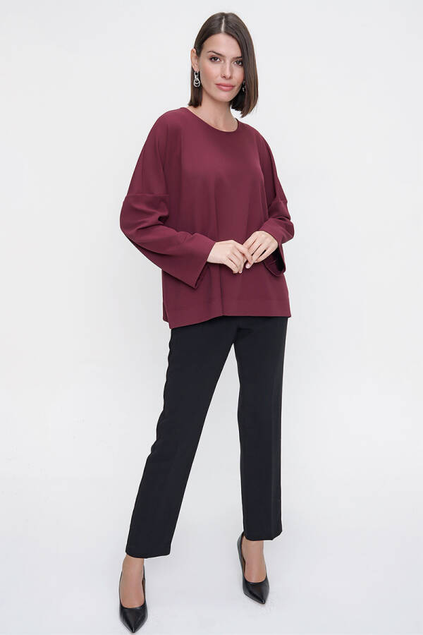 Bordo Rahat Kesim Örme Bluz - 1