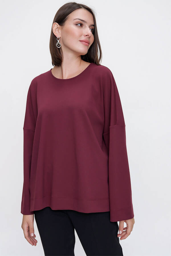 Bordo Rahat Kesim Örme Bluz - 2