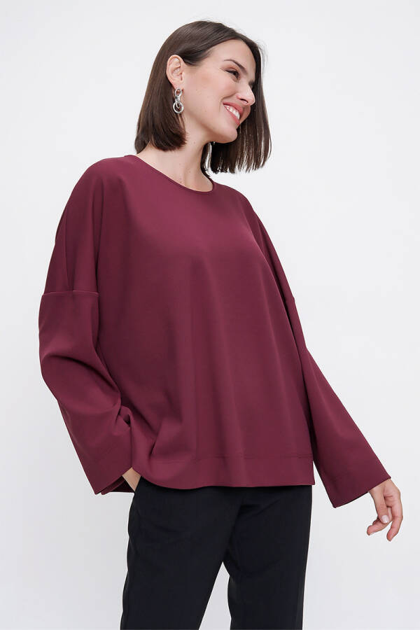 Bordo Rahat Kesim Örme Bluz - 3