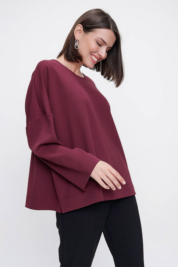 Bordo Rahat Kesim Örme Bluz - 4