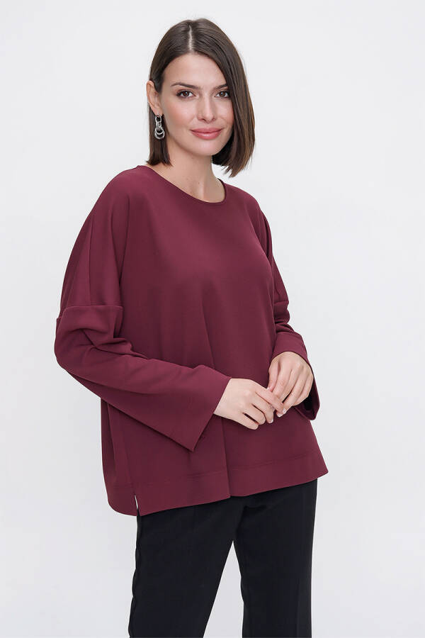 Bordo Rahat Kesim Örme Bluz - 5