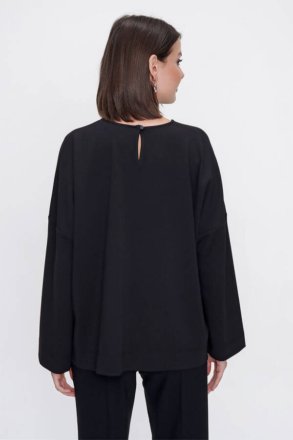 Siyah Rahat Kesim Örme Bluz - 6