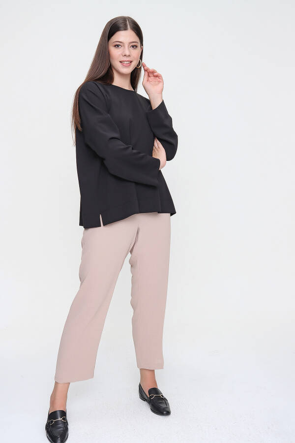 Siyah Rahat Kesim Örme Bluz - 7