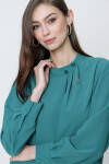 Yeşil Hakim Yaka İşlemeli Bluz - 5
