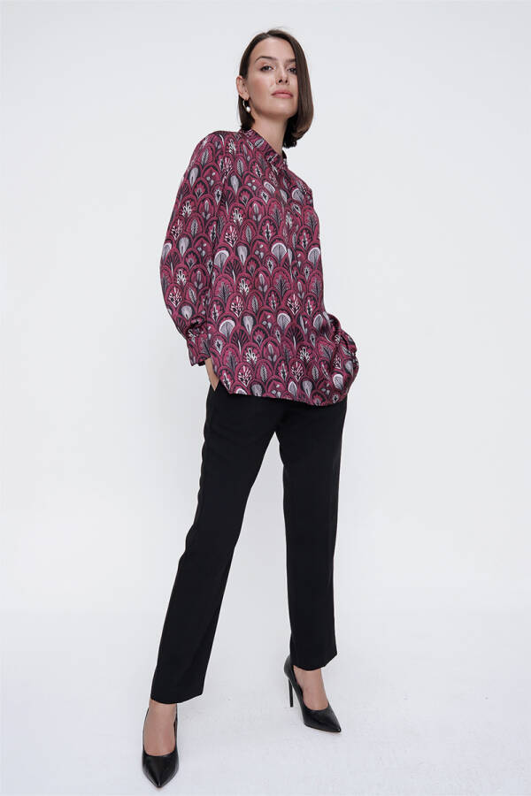 Mürdüm Desenli Bluz - 1
