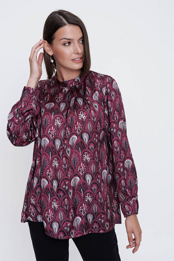 Mürdüm Desenli Bluz - 3