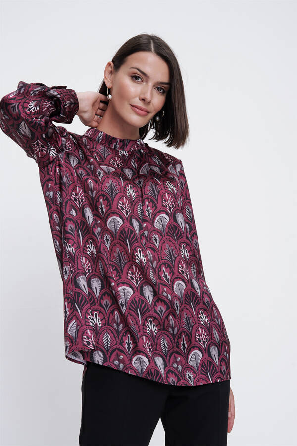 Mürdüm Desenli Bluz - 4