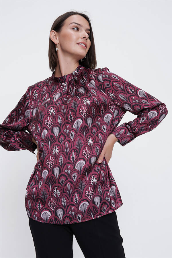 Mürdüm Desenli Bluz - 5
