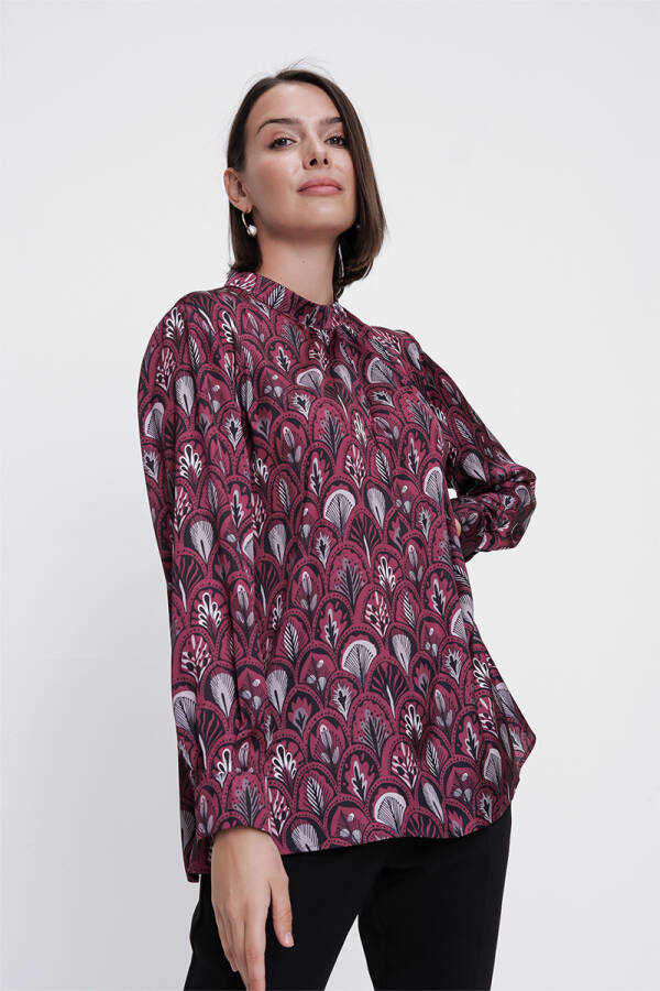 Mürdüm Desenli Bluz - 6