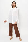 Ekru Manşeti Şerit Detaylı Keten Bluz - 1