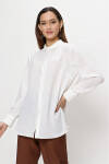 Ekru Manşeti Şerit Detaylı Keten Bluz - 5