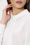 Ekru Manşeti Şerit Detaylı Keten Bluz - 6