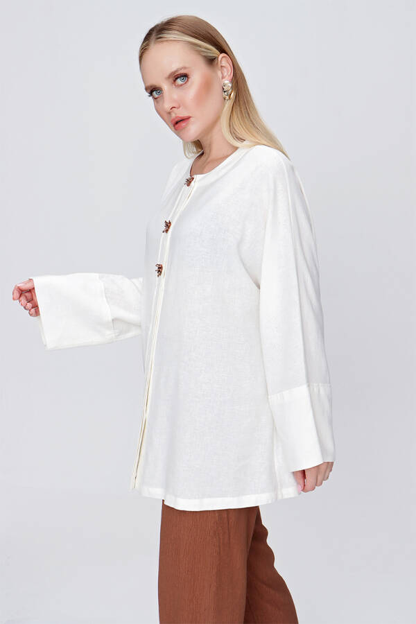 Ekru Rahat Kesim İşleme Detaylı Bluz - 3