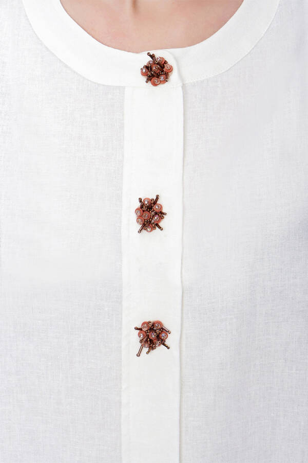 Ekru Rahat Kesim İşleme Detaylı Bluz - 5