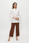 Ekru İşleme Detaylı Hakim Yaka Bluz - 3