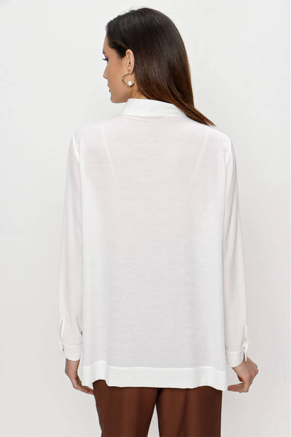 Ekru İşleme Detaylı Hakim Yaka Bluz - 6