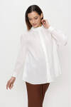 Ekru Yanları Düğme Detaylı Hakim Yaka Bluz - 4