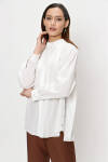 Ekru Yanları Düğme Detaylı Hakim Yaka Bluz - 5