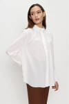 Ekru Yanları Düğme Detaylı Hakim Yaka Bluz - 6