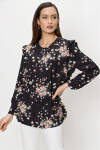 Lacivert Çiçek Desenli Fırfır Detaylı Bluz - 2