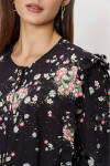 Lacivert Çiçek Desenli Fırfır Detaylı Bluz - 7