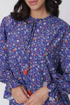 Mavi Çiçek Desen Bağcıklı Bluz - 5