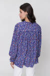 Mavi Çiçek Desen Bağcıklı Bluz - 6