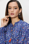 Mavi Çiçek Desen Bağcıklı Bluz - 7