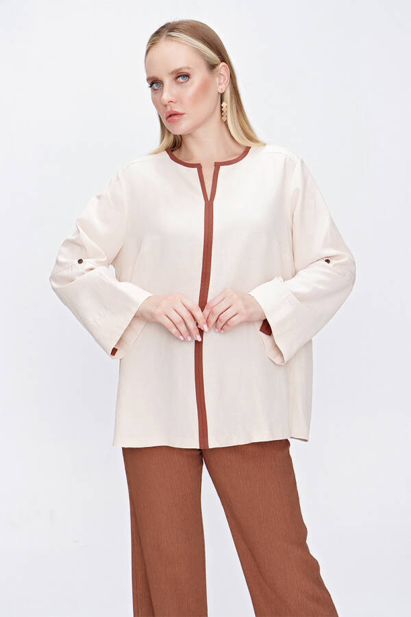 Camel Garnili Apolet Detaylı Bluz - 2