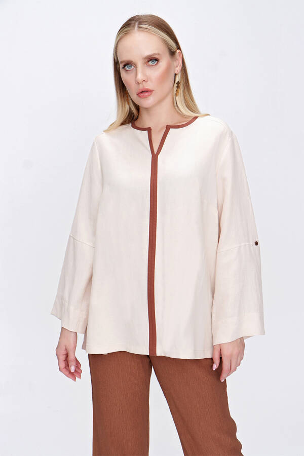 Camel Garnili Apolet Detaylı Bluz - 4