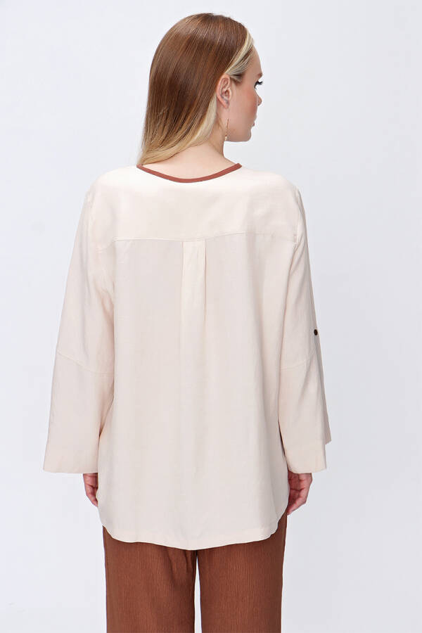 Camel Garnili Apolet Detaylı Bluz - 6