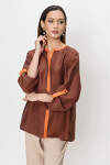 Kahverengi Garnili Apolet Detaylı Bluz - 4