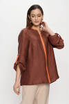 Kahverengi Garnili Apolet Detaylı Bluz - 5