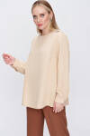 Bej İşleme Detaylı Keten Bluz - 1