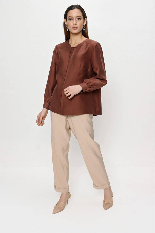 Kahverengi Keten Bluz - 1