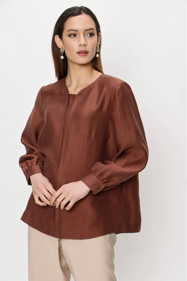 Kahverengi Keten Bluz - 3