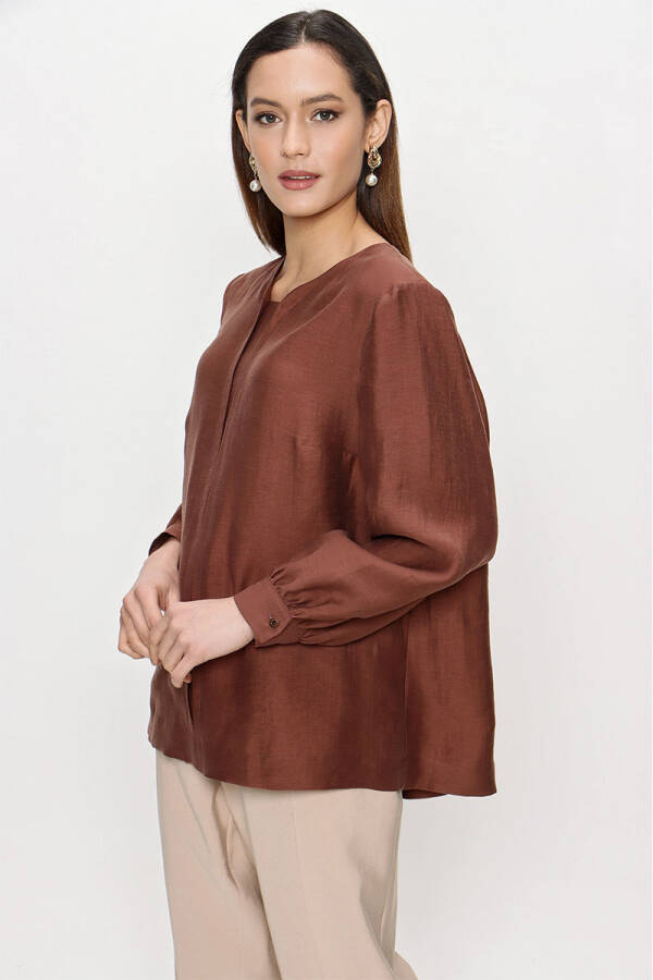 Kahverengi Keten Bluz - 6